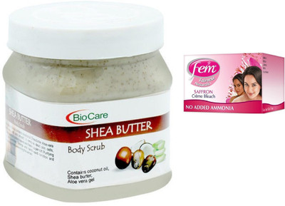 

Biocare Shea Butter Body Scrub 500ml and Fem Saffron Crème Bleach 64g(Set of 2)