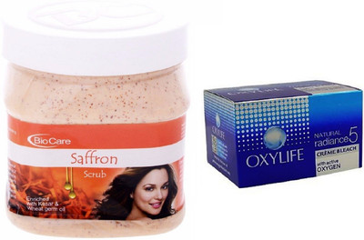 

Biocare Saffron Scrub 500ml and Oxylife Creme Bleach Natural radiance5 27G(Set of 2)
