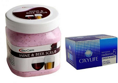 

Biocare Wine & Beer Scrub 500ml and Oxylife Creme Bleach Natural radiance5 27G(Set of 2)