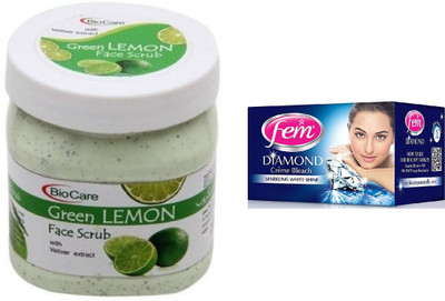 

Biocare Green Lemon Face Scrub 500ml and Fem Diamond Crème Bleach 30g(Set of 2)