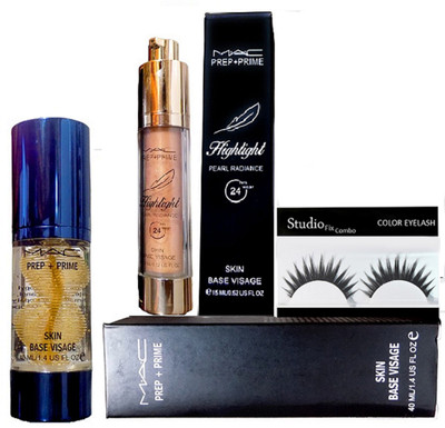 

Studio Fix Combo Eyelashes & Mac Prep + prime skin base visaga primer & Prep + prime skin base visaga highlighter(Set of 3)