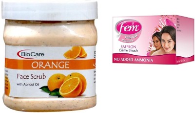 BIOCARE Orange Face Scrub 500ml and Fem Saffron Crème Bleach 64g(2 Items in the set)