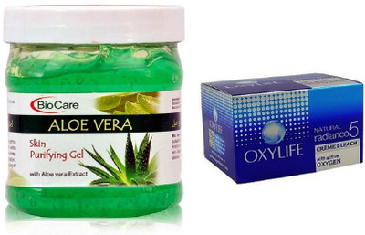 

Biocare Aloe Vera Gel 500ml and Oxylife Creme Bleach Natural radiance5 27G(Set of 2)