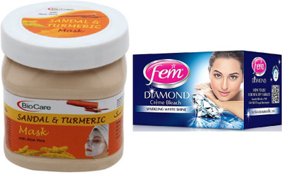 

Biocare Sandal & Turmeric Mask 500ml and Fem Diamond Crème Bleach 30g(Set of 2)