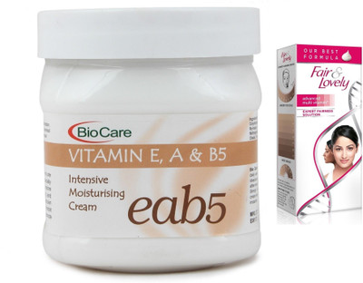 

Biocare Vitamin E, A & B5 Cream 500ml and Fair & Lovely Advanced Multi Vitamin Face Cream 80G(Set of 2)