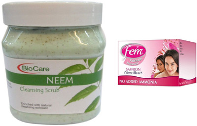 

Biocare Neem Scrub 500ml and Fem Saffron Crème Bleach 64g(Set of 2)
