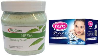 

Biocare Neem Scrub 500ml and Fem Diamond Crème Bleach 30g(Set of 2)