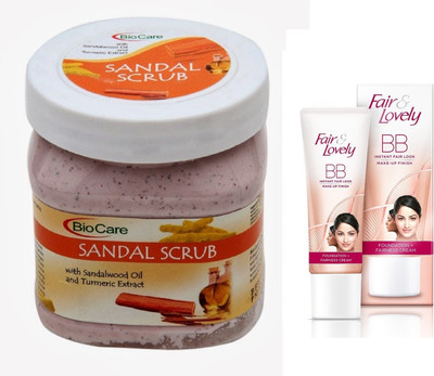 Biocare Sandal Scrub 500ml and Fair & Lovely BB Face Cream 40g(Set of 2)