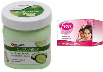 

Biocare Cucumber Cream 500ml and Fem Saffron Crème Bleach 64g(Set of 2)