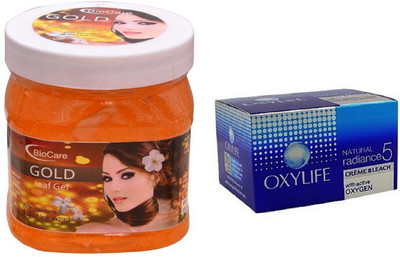 

Biocare Gold Leaf Gel 500ml and Oxylife Creme Bleach Natural radiance5 27G(Set of 2)