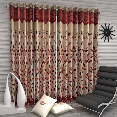 Home Sizzler 153 cm (5 ft) Polyester Semi Transparent Window Curtain (Pack Of 4)(Printed, Maroon)