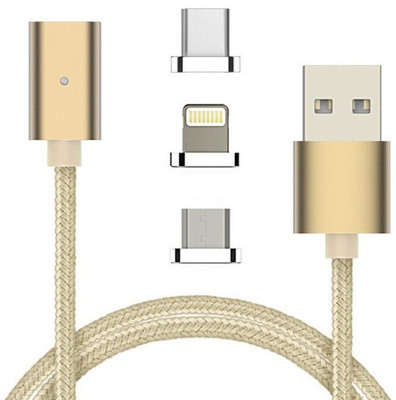 

LogicInside High Quality 3in1 High Speed Metal Magnetic Data & Charging Cable : Lightning, Micro USB, Type C Magnetic Charging Cable(Golden)