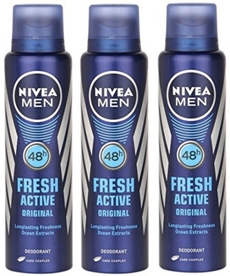 

Nivea Fresh Active Deo Pack of 3 for Men Deodorant Spray - For Men(450 ml, Pack of 3)
