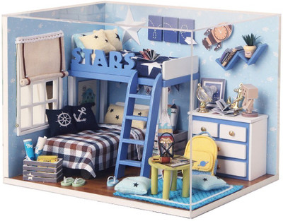 

KADAM Star Trek Starry Sky Adventure Dollhouse Miniature DIY House Kit Creative Room With Furniture & Accessories -(Blue)