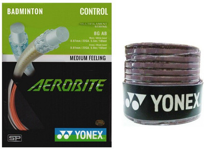 

Yonex Combo of two - one 'Aerobite' Badminton String Gauge and one 'E tech 903' Badminton Grip (Color On Availability) - Badminton Kit