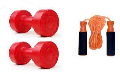 

FACTO POWER RED COLOR 3KG VINYL PLASTIC DUMBELL AND ORANGE COLOR BEARING SKIPPING ROPE Gym & Fitness Kit