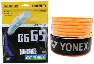 

Yonex Combo of two - One 'BG 65' Badminton String Guage and one 'E tech' Badminton Grip (Color On Availability) - Badminton Kit