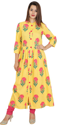 Stylum Festive & Party Printed Women Kurti(Pink, Yellow)
