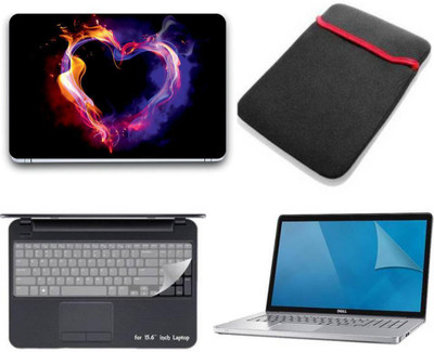 Gallery 83 ® flame color heart wallpaper 4 in 1 combo pack with laptop skin sticker decal, laptop sleeve pouch, key guard, Screen protector all are laptop 15.6 inch Combo Set 3356 vinyl Laptop Decal 15.6 Combo Set(Multicolor)