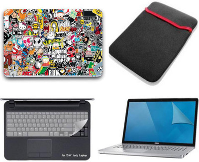 Gallery 83 ® collage wallpaper 4 in 1 combo pack with laptop skin sticker decal, laptop sleeve pouch, key guard, Screen protector all are laptop 15.6 inch Combo Set 3037 vinyl Laptop Decal 15.6 Combo Set(Multicolor)