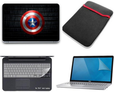 Gallery 83 ® camptain america shield wallpaper 4 in 1 combo pack with laptop skin sticker decal, laptop sleeve pouch, key guard, Screen protector all are laptop 15.6 inch Combo Set 3365 vinyl Laptop Decal 15.6 Combo Set(Multicolor)