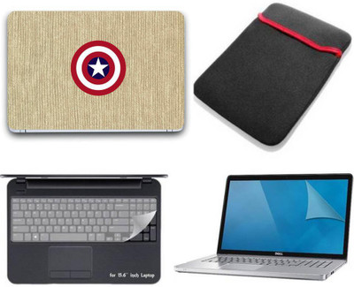 Gallery 83 ® camptain america shield wallpaper 4 in 1 combo pack with laptop skin sticker decal, laptop sleeve pouch, key guard, Screen protector all are laptop 15.6 inch Combo Set 3410 vinyl Laptop Decal 15.6 Combo Set(Multicolor)