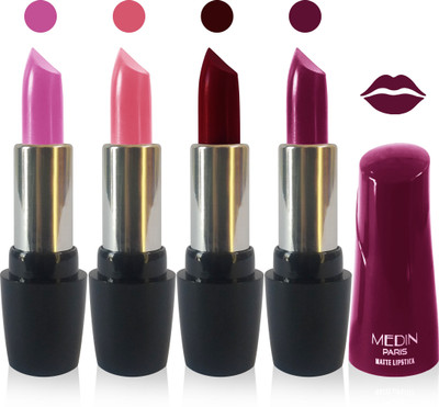

Medin paris ultra hd elegant colors matte lipstick cosmetics makeup 007 serires set of 4 color(l purple pink brown d maroon magenta, 20 g)