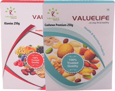 

Value Life Cashews Premium Kishmish Dry Fruits Combo of 2 - 250Grams (1 of Each) Cashews(500 g, Box)