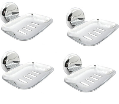 

DECZO Set of 4 Budget Friendly Soap Holder with Straight Slice(Silver)