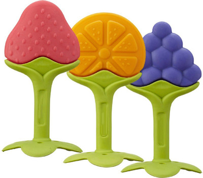 

Hytech Combo Of 3 Flexible Fruit Shape Teether- Berry Citrus & Grape- BPA FREE Teether(Multicolor)