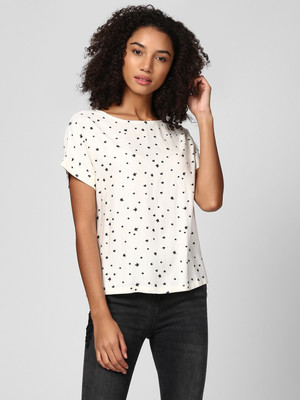 HARPA Casual Short Sleeve Graphic Print Women White Top