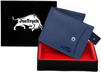 

JusTrack Men Blue Genuine Leather Wallet(8 Card Slots), Bule