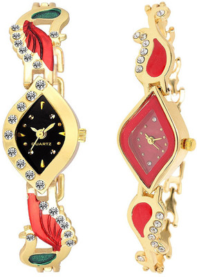 

Rage Enterprise Stylish Oval Shape Black & Red set of 2 Women Watch - For Women