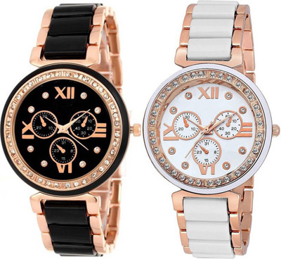 

AD GLOBAL Stylish and Attractive Two Different Shade Diamond Studded Dial Watch - For Girls