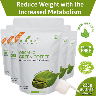 

Neuherbs 100% Organic Green Coffee beans for Weight Loss Instant Coffee 225 g(Pack of 5, Green Coffee Flavoured)