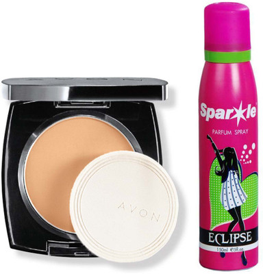 

Avon Anew true color flawless mattifying pressed powder (natural medium) 11 g With one sparkle perfume spray 150 ml(Set of 2)