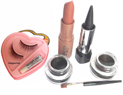 Imported Combo of Lipstick, Kajal, Eyeliner set EyeLashes(Set of 5)