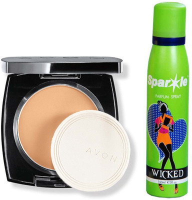 

Avon Anew true color flawless mattifying pressed powder (natural medium) 11 g With one sparkle perfume spray 150 ml(Set of 2)