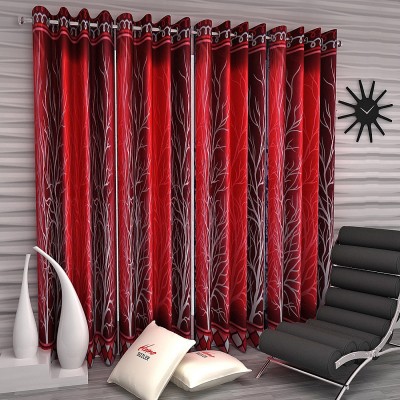 Home Sizzler 214 cm (7 ft) Polyester Semi Transparent Door Curtain (Pack Of 4)(Abstract, Maroon)