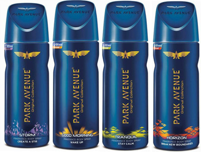 

Park Avenue 1 Storm and 1 Good Morning and 1 Tranquil and 1 Horizon Deodorant Combo for Men (Pack of 4) Deodorant Spray - For Men(520 ml, Pack of 4)