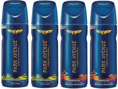 

Park Avenue 2 Tranquil and 2 Horizon Deodorant Combo Pack of 4 Deodorant Spray - For Men(520 ml, Pack of 4)
