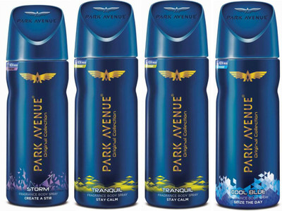Park Avenue 1 Storm and 2 Tranquil and 1 Cool Blue Deodorant Combo for Men (Pack of 4) Deodorant Spray - For Men(520 ml, Pack of 4)