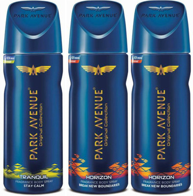 Park Avenue 1 Tranquil and 2 Horizon Deodorant Combo Pack of 3 Deodorant Spray - For Men(390 ml, Pack of 3)