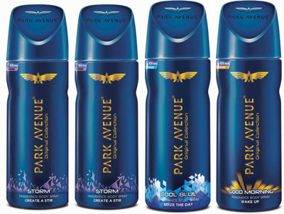 

Park Avenue 2 Storm and 1 Cool Blue and 1 Good Morning Deodorant Combo for Men (Pack of 4) Deodorant Spray - For Men(520 ml, Pack of 4)