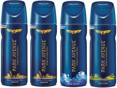 

Park Avenue 2 Good Morning and 1 Cool Blue and 1 Tranquil Deodorant Combo Pack of 4 Deodorant Spray - For Men(520 ml, Pack of 4)