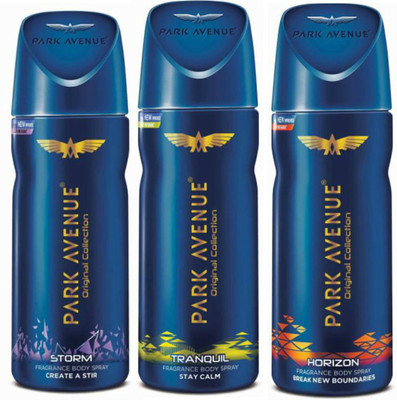 

Park Avenue 1 Storm and 1 Tranquil and 1 Horizon Deodorant Combo for Men (Pack of 3) Deodorant Spray - For Men(390 ml, Pack of 3)