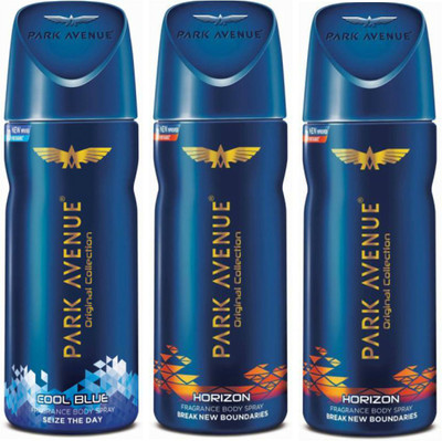 

Park Avenue 1 Cool Blue and 2 Horizon Deodorant Combo Pack of 3 Deodorant Spray - For Men(390 ml, Pack of 3)