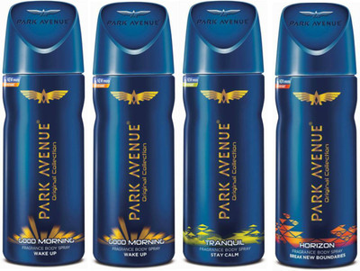 

Park Avenue 2 Good Morning and 1 Tranquil and 1 Horizon Deodorant Combo Pack of 4 Deodorant Spray - For Men(520 ml, Pack of 4)