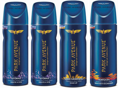 

Park Avenue 2 Storm and 1 Good Morning and 1 Horizon Deodorant Combo for Men (Pack of 4) Deodorant Spray - For Men(520 ml, Pack of 4)