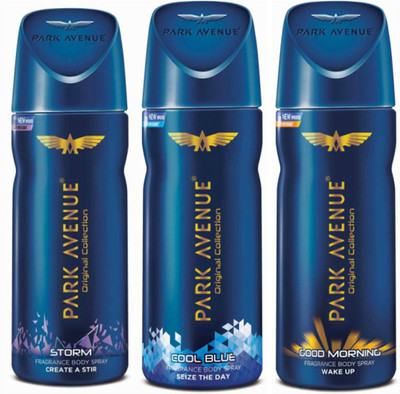

Park Avenue 1 Storm and 1 Cool Blue and 1 Good Morning Deodorant Combo for Men (Pack of 3) Deodorant Spray - For Men(450 ml, Pack of 3)